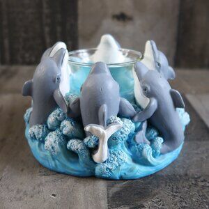 CCI 2001 Dolphin Tealight Candle Holder 6 Swimming Dolphins Resin